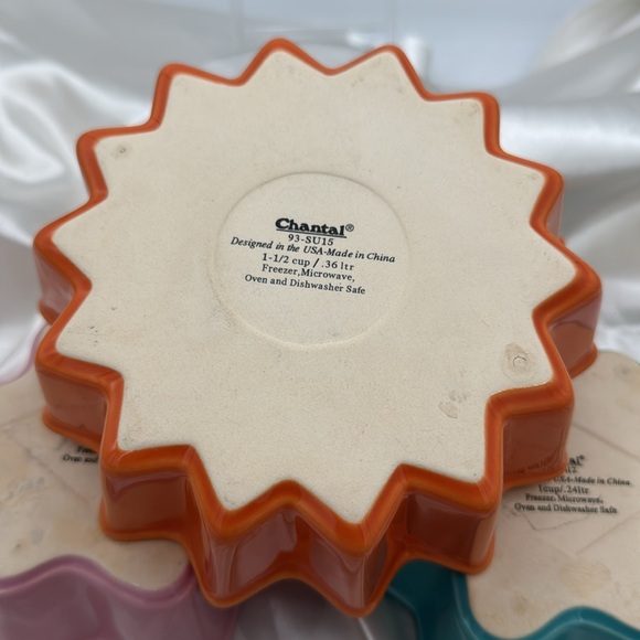 Chantal Individual Baking Dishes-1 Cup Pink & Turquoise; &1 1/2C Orange Burst. - Picture 4 of 4
